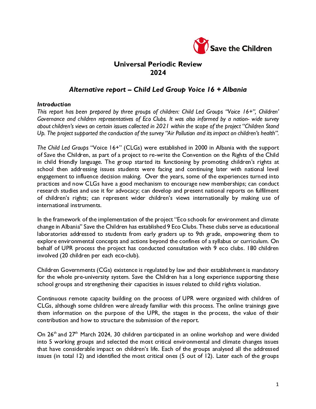Qendra Burimore 2 UPR input Albania Child Led Groups 2024 pdf